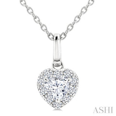1/4 Ctw Heart and Round Cut Diamond Fashion Halo Pendant With Chain in 14K White Gold