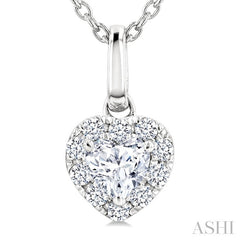 1/4 Ctw Heart and Round Cut Diamond Fashion Halo Pendant With Chain in 14K White Gold