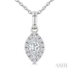 1/4 Ctw Marquise and Round Cut Diamond Fashion Halo Pendant With Chain in 14K White Gold