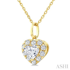 1/4 Ctw Heart and Round Cut Diamond Fashion Halo Pendant With Chain in 14K Yellow Gold
