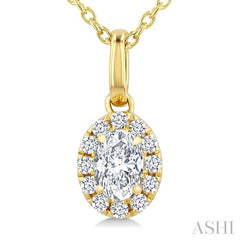 1/4 Ctw Oval and Round Cut Diamond Fashion Halo Pendant With Chain in 14K Yellow Gold