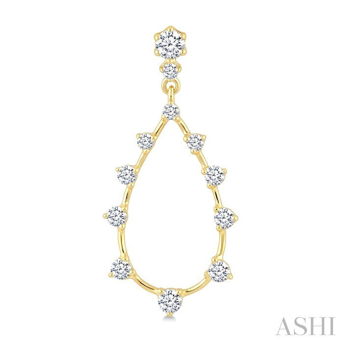 1/2 Ctw Tear Drop Round Cut Diamond Earring in 14K Yellow Gold