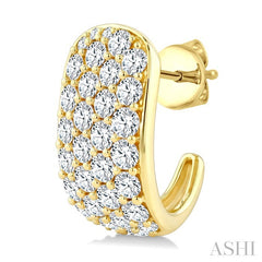 2 3/4 Ctw 4 Row Round Cut Diamond Fashion Half Hoop Earrings in 14K Yellow Gold