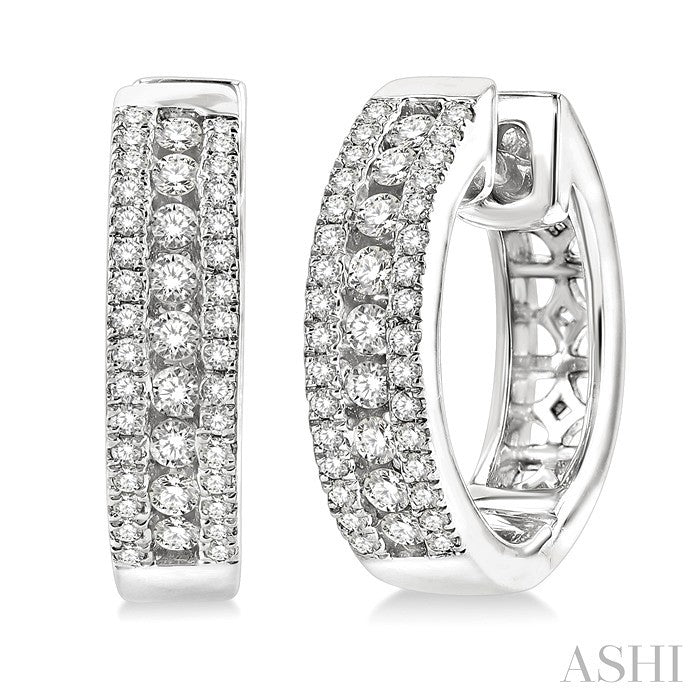 1/2 Ctw Channel Set Round Cut Diamond Hoop Earring in 14K White Gold