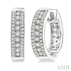 1/2 Ctw Channel Set Round Cut Diamond Hoop Earring in 14K White Gold