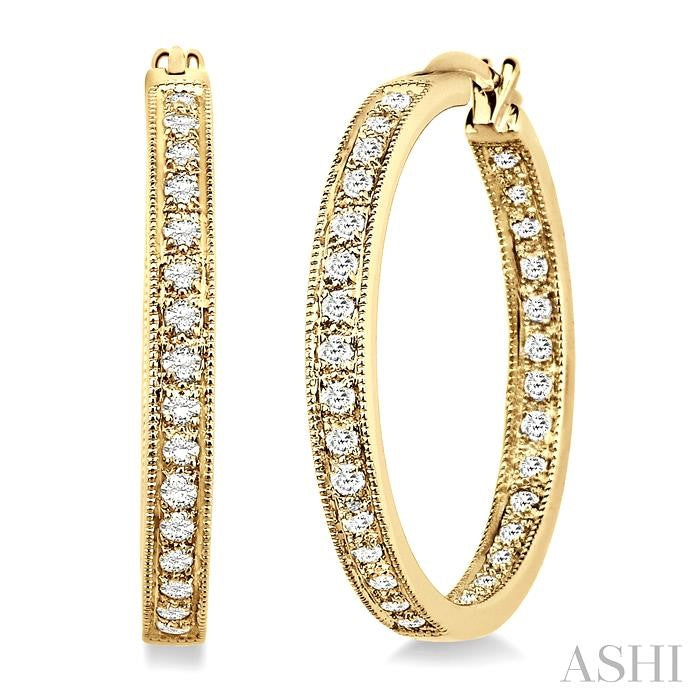 1 Ctw Round Cut Diamond Hoop Earrings in 14K Yellow Gold