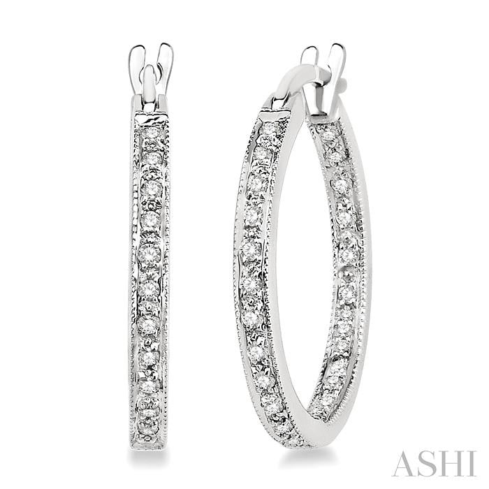 1/4 Ctw Round Cut Diamond Hoop Earrings in 14K White Gold
