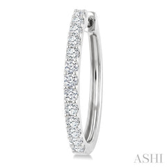 1 Ctw Round Cut Diamond Hoop Earrings in 14K White Gold