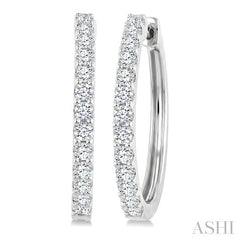 1 Ctw Round Cut Diamond Hoop Earrings in 14K White Gold