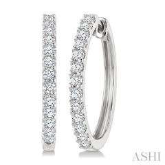 3/4 Ctw Round Cut Diamond Hoop Earrings in 14K White Gold