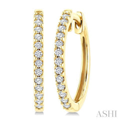 1/5 Ctw Round Cut Diamond Hoop Earrings in 10K Yellow Gold