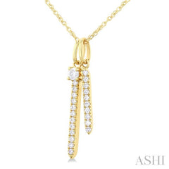 1/6 Ctw Twin Vertical Bar Round Cut Diamond Fashion Pendant With Chain in 14K Yellow Gold