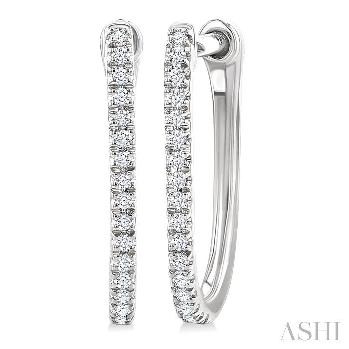 1/10 Ctw Round Cut Diamond Fashion Hoop Earring in 10K White Gold