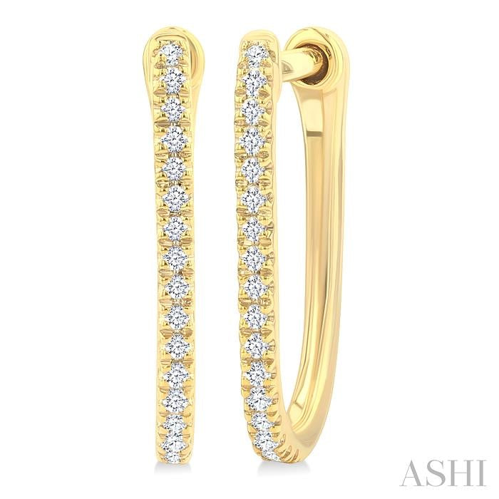 1/10 Ctw Round Cut Diamond Fashion Hoop Earring in 10K Yellow Gold