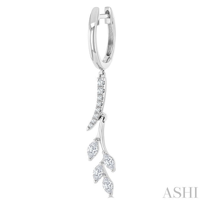 1/2 Ctw Marquise and Round Cut Diamond Leaf Dangler Hoop Earrings in 14K White Gold