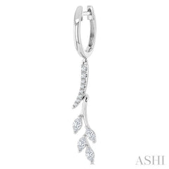 1/2 Ctw Marquise and Round Cut Diamond Leaf Dangler Hoop Earrings in 14K White Gold
