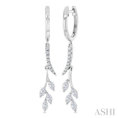 1/2 Ctw Marquise and Round Cut Diamond Leaf Dangler Hoop Earrings in 14K White Gold