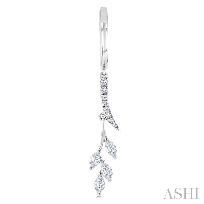 1/2 Ctw Marquise and Round Cut Diamond Leaf Dangler Hoop Earrings in 14K White Gold