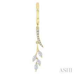 1/2 Ctw Marquise and Round Cut Diamond Leaf Dangler Hoop Earrings in 14K Yellow Gold