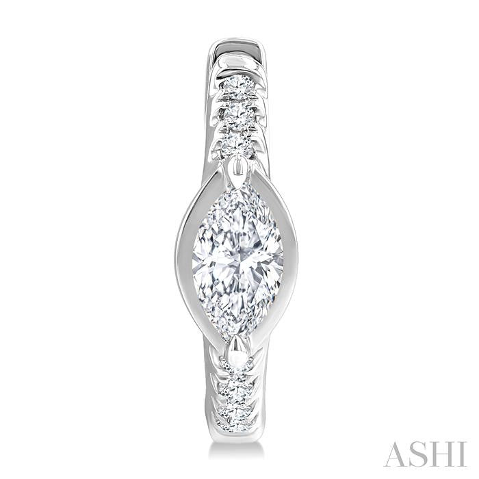 1/3 Ctw Marquise Centerpiece and Round Cut Diamond Fashion Huggie Earrings in 14K White Gold