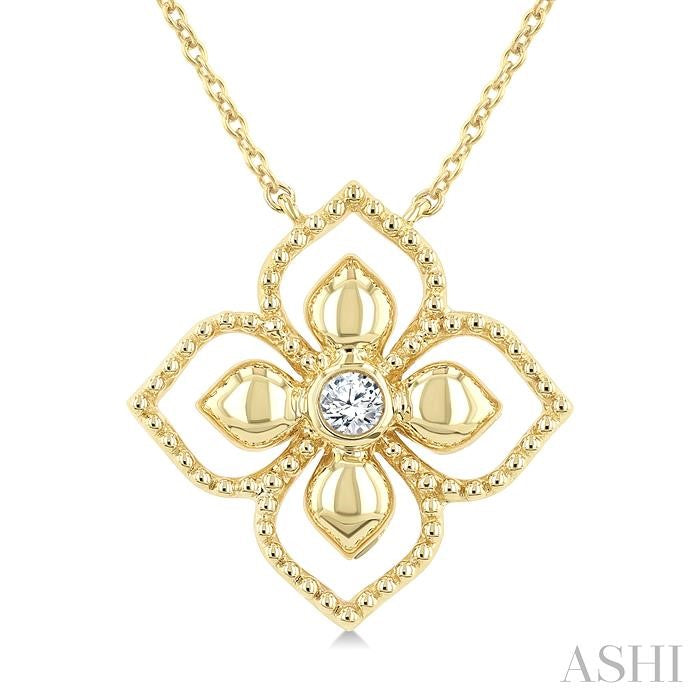 1/20 Ctw Floral Medallion Bezel Set Round Cut Diamond Fashion Pendant in 10K Yellow Gold