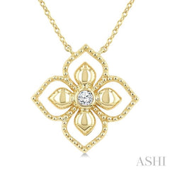1/20 Ctw Floral Medallion Bezel Set Round Cut Diamond Fashion Pendant in 10K Yellow Gold
