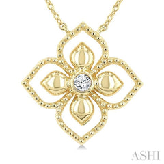 1/20 Ctw Floral Medallion Bezel Set Round Cut Diamond Fashion Pendant in 10K Yellow Gold