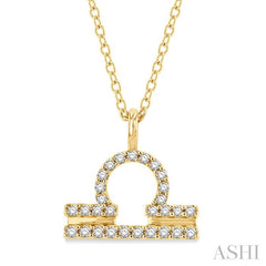 1/8 Ctw Libra Round Cut Diamond Zodiac Pendant With Chain in 14K Yellow Gold