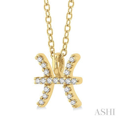 1/20 Ctw Pisces Round Cut Diamond Zodiac Pendant With Chain in 14K Yellow Gold