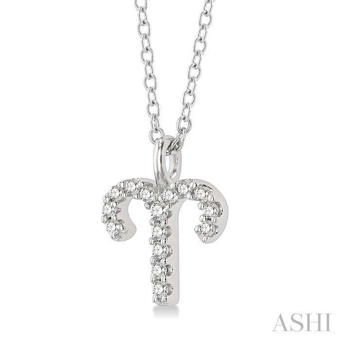 1/10 Ctw Aries Round Cut Diamond Zodiac Pendant With Chain in 10K White Gold