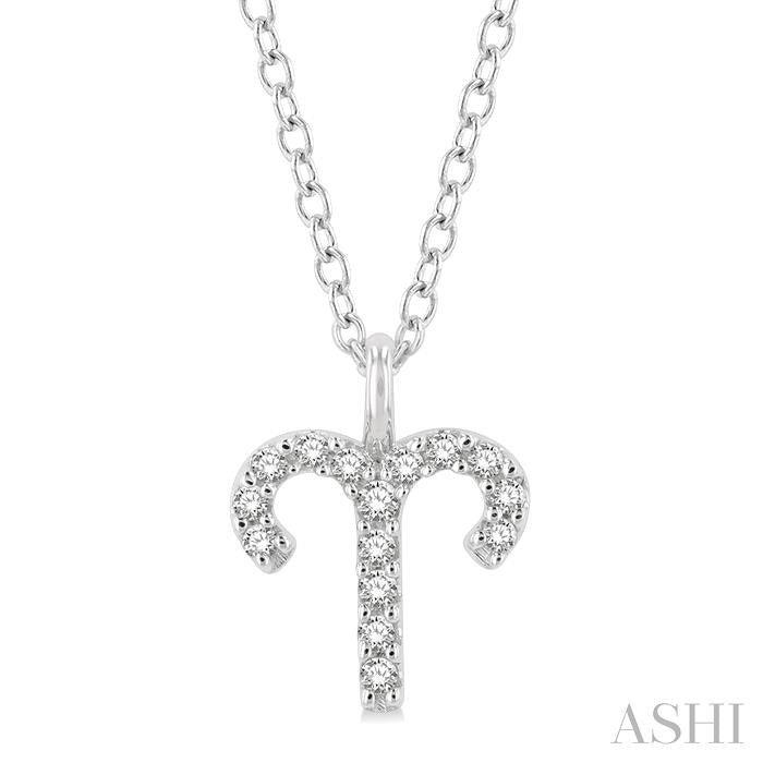 1/10 Ctw Aries Round Cut Diamond Zodiac Pendant With Chain in 10K White Gold
