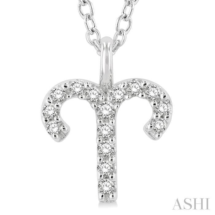1/10 Ctw Aries Round Cut Diamond Zodiac Pendant With Chain in 10K White Gold