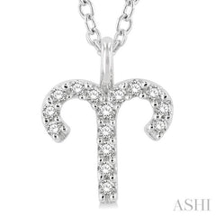 1/10 Ctw Aries Round Cut Diamond Zodiac Pendant With Chain in 10K White Gold