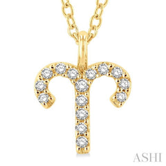 1/10 Ctw Aries Round Cut Diamond Zodiac Pendant With Chain in 10K Yellow Gold