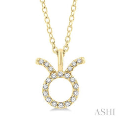 1/10 Ctw Taurus Round Cut Diamond Zodiac Pendant With Chain in 10K Yellow Gold