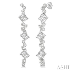 1/2 Ctw Baguette and Round Cut Diamond Scatter Drop Earring in 14K White Gold