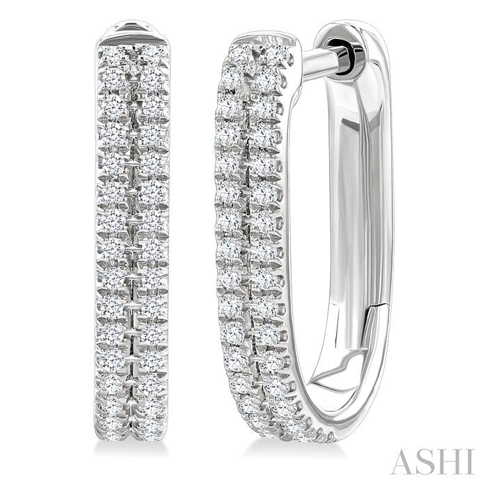 1/5 Ctw Twin Row Round Cut Diamond Fashion Hoop Earring in 10K White Gold