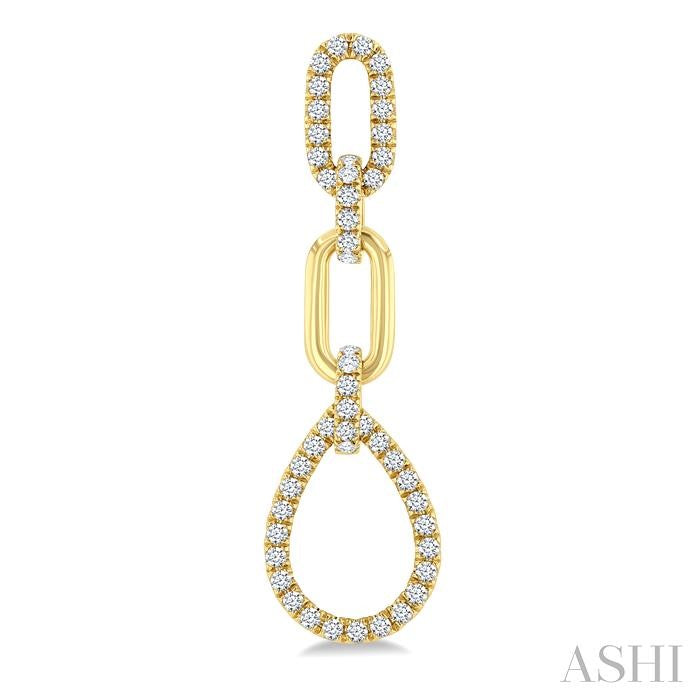 3/4 Ctw Open Window Pear Drop Round Cut Diamond Fashion Dangle Earrings in 14K Yellow Gold