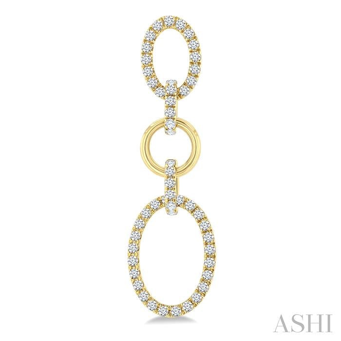 3/4 Ctw Open Window Oval Shape Link Round Cut Diamond Fashion Earrings in 14K Yellow Gold