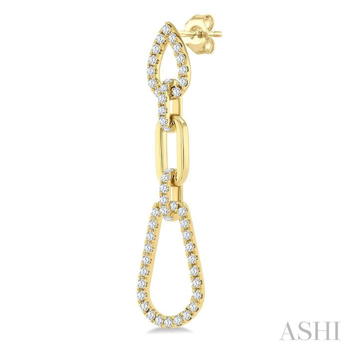3/4 Ctw Open Window Pear Shape Link Round Cut Diamond Fashion Earrings in 14K Yellow Gold