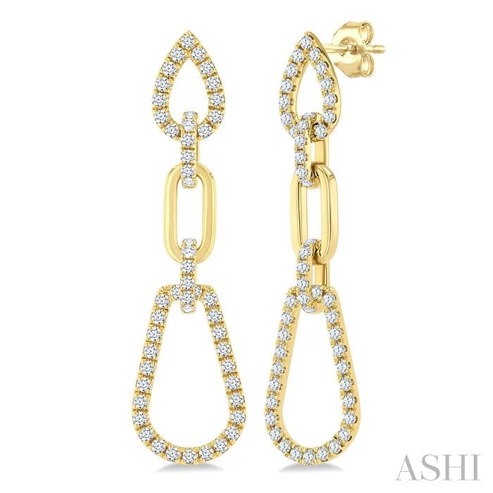 3/4 Ctw Open Window Pear Shape Link Round Cut Diamond Fashion Earrings in 14K Yellow Gold