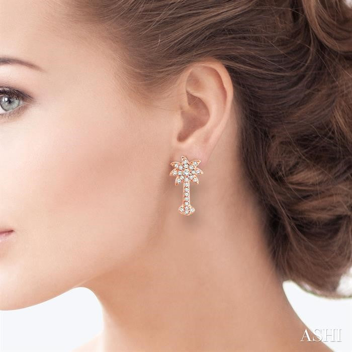 1/4 Ctw Round Cut Diamond Palm Tree Earrings in 10K Rose Gold