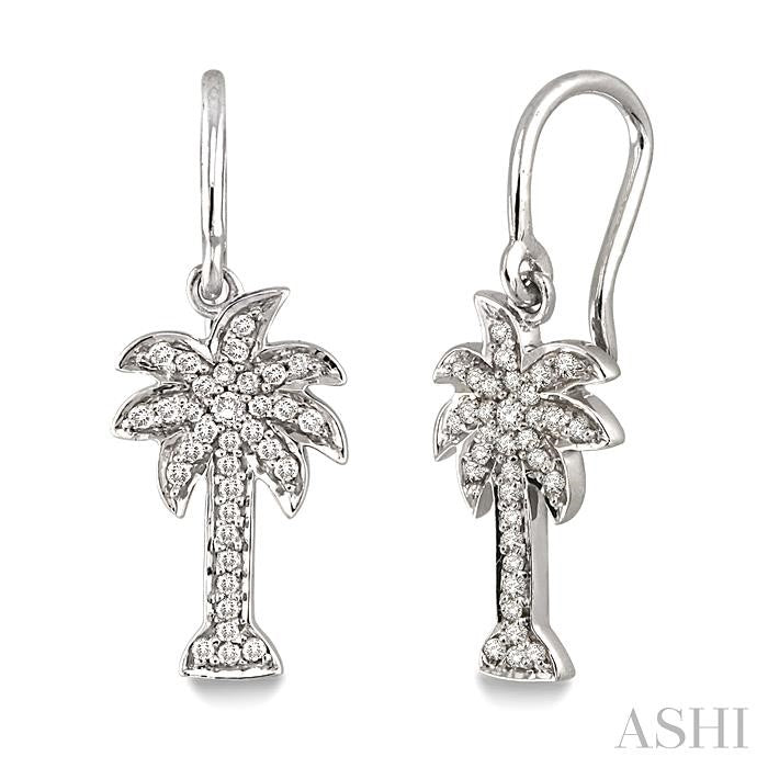 1/4 Ctw Palm Tree Round Cut Diamond Earrings in 10K White Gold