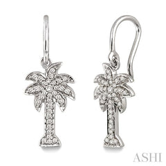 1/4 Ctw Palm Tree Round Cut Diamond Earrings in 10K White Gold