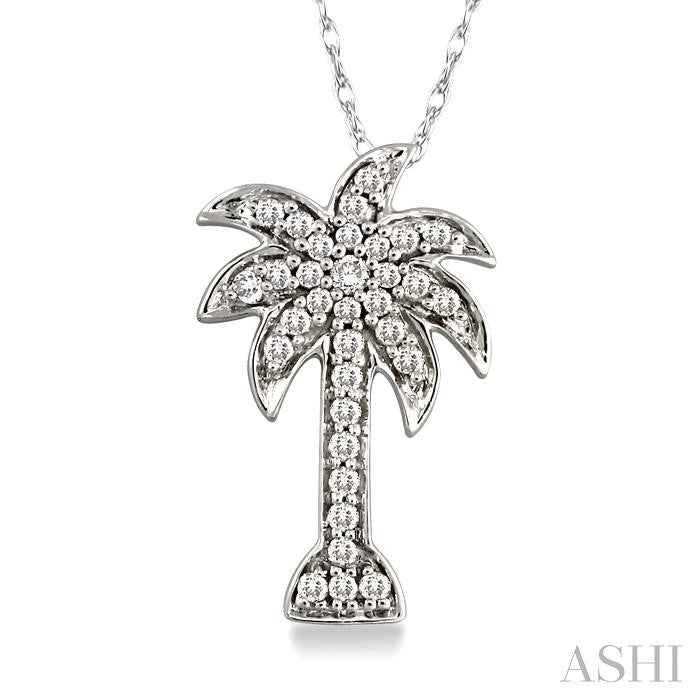 1/4 Ctw Palm Tree Round Cut Diamond Pendant in 10K White Gold with Chain