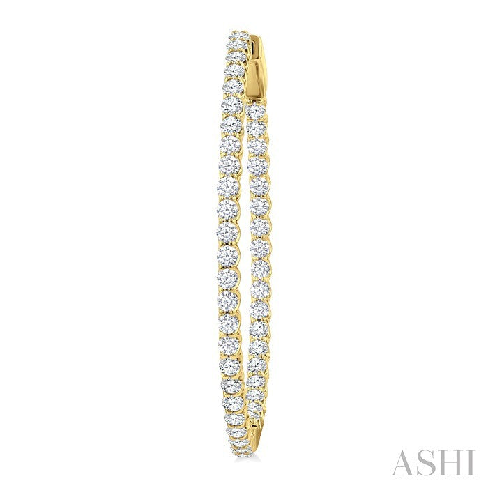 3 Ctw Inside & Outside Round Cut Diamond Hoop Earrings in 14K Yellow Gold