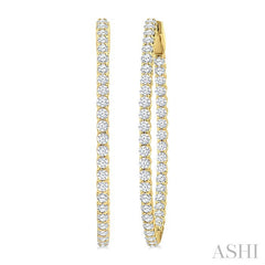 3 Ctw Inside & Outside Round Cut Diamond Hoop Earrings in 14K Yellow Gold