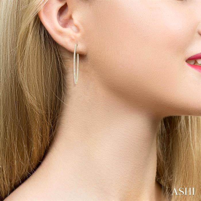 1 Ctw Inside & Outside Round Cut Diamond Hoop Earrings in 14K Yellow Gold