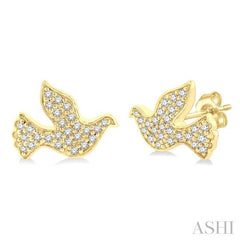1/6 Ctw Petite Dove Round Cut Diamond Fashion Stud Earring in 10K Yellow Gold