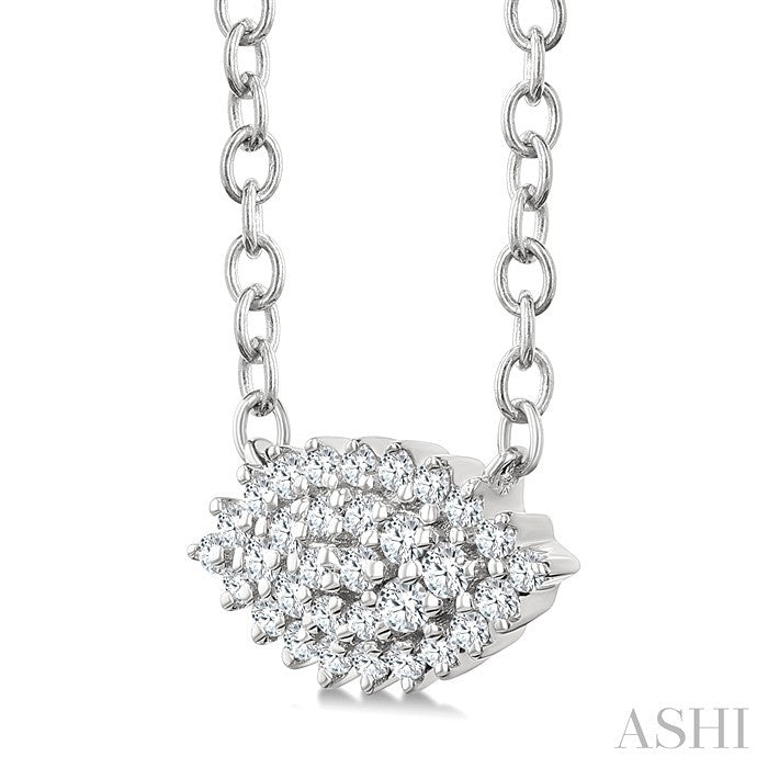 1/6 Ctw Petite East-West Set Marquise Shape Round Cut Diamond Cluster Fashion Pendant With Chain in 10K White Gold